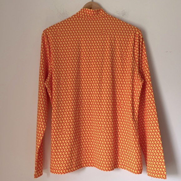 Louis Castel Vibrant Orange Patterned Logo Mock Neck Long Sleeve Golfing Top - Picture 8 of 13